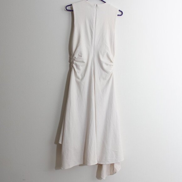 COS Gathered Asymmetric Midi Dress White V-Neck Ruched Cinched Sleeveless Small - Picture 12 of 16